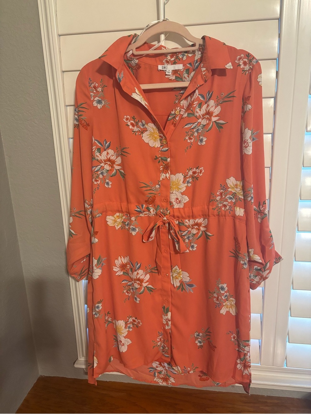 DR2 Orange Floral Button-Front Mini Dress